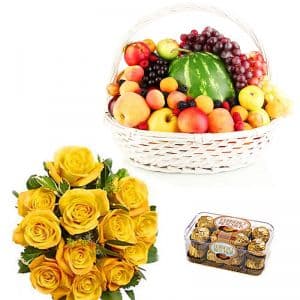 Yellow Roses with Fruits n Rocher